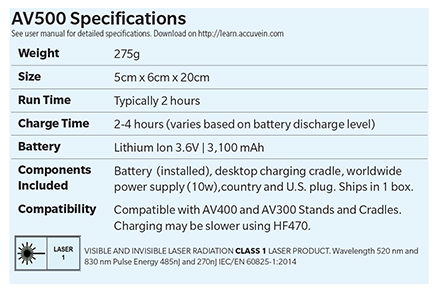 AccuVein AV500 specifications